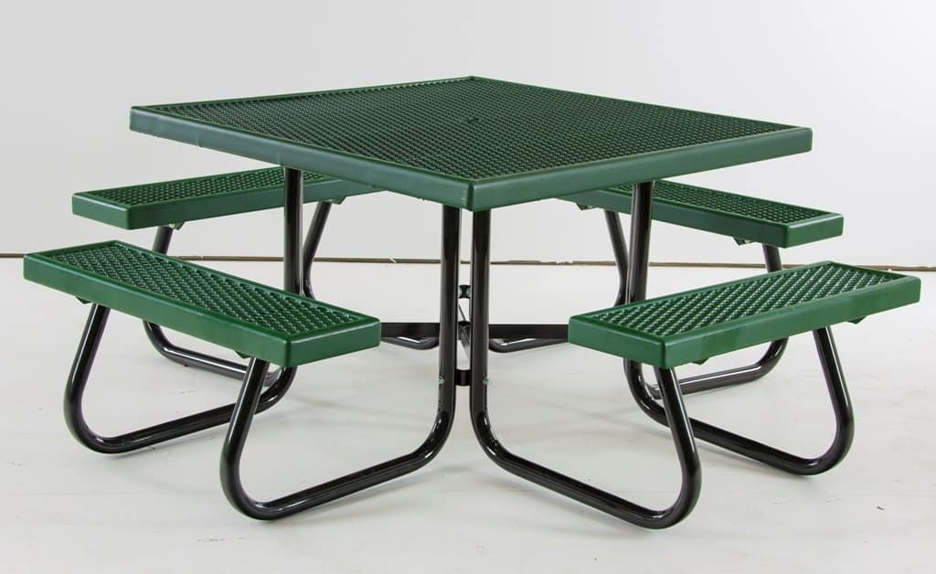 metal picnic table with benches