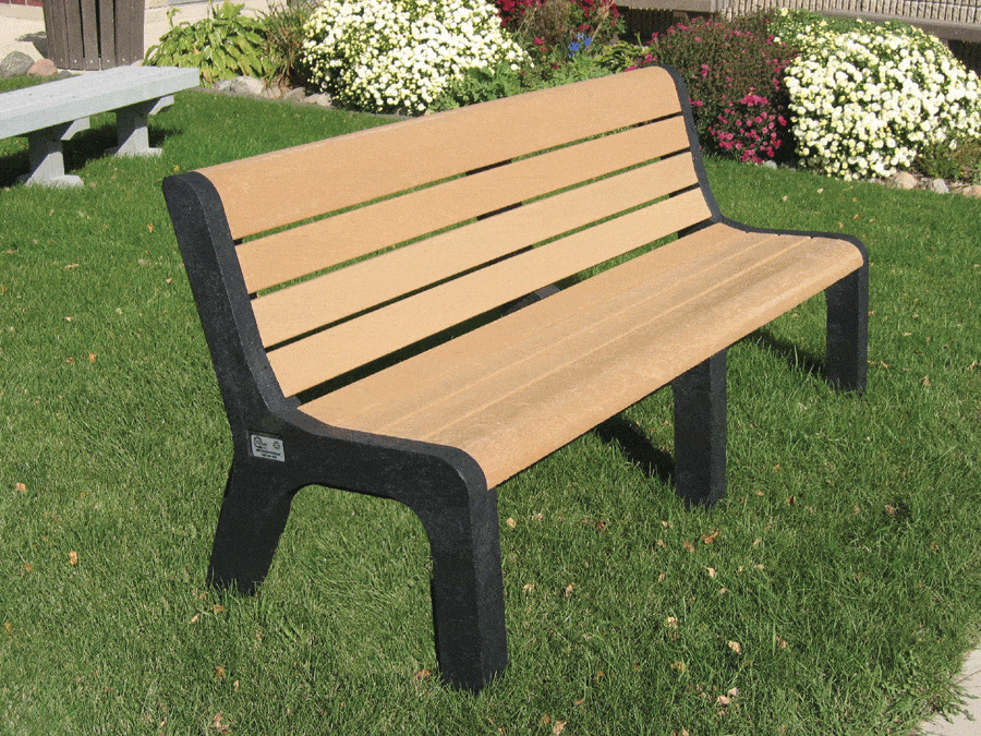 Hi Back Recycled Plastic Bench Length 4 feet Mounting Options Free Standing Standard Color Options Brown RP Arm Rest Yes