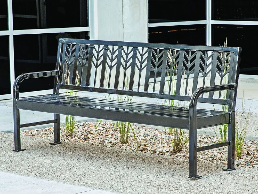 Strap Steel Bench with Ornate Backrest Streetscape Color Options Bronze Length 48