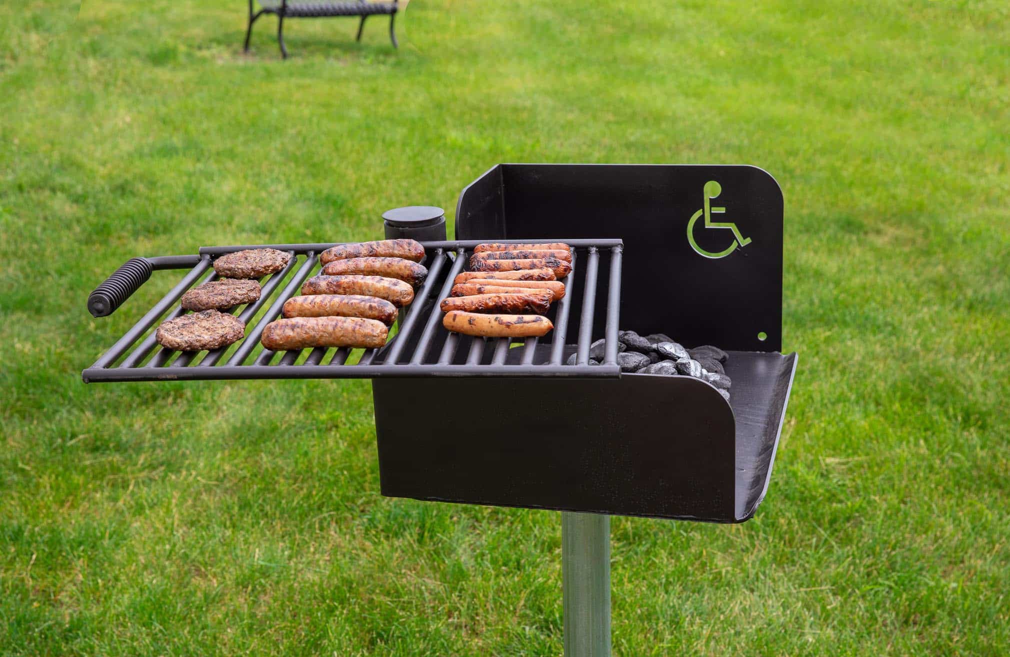 Pedestal Park Grill, 300 sq. in. Charcoal Grill, Attached Adjustable  Grate